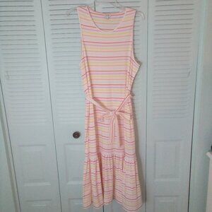 J.CREW FACTORY L 100% COTTON TIERED STRIPED WAIST TIE PINK RED ORANGE YELLOW SUN
